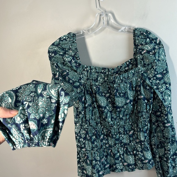 NWOT Boden Ruched Waist Peplum Long Sleeve Cotton Deep Sea Paisley Size 8 - Picture 6 of 12